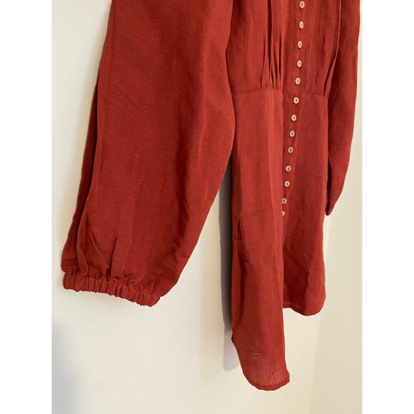 Saint Helena Revolve Burnt Orange Cleo Mini Dress Long Sleeve Button Front EUC S - Picture 4 of 11